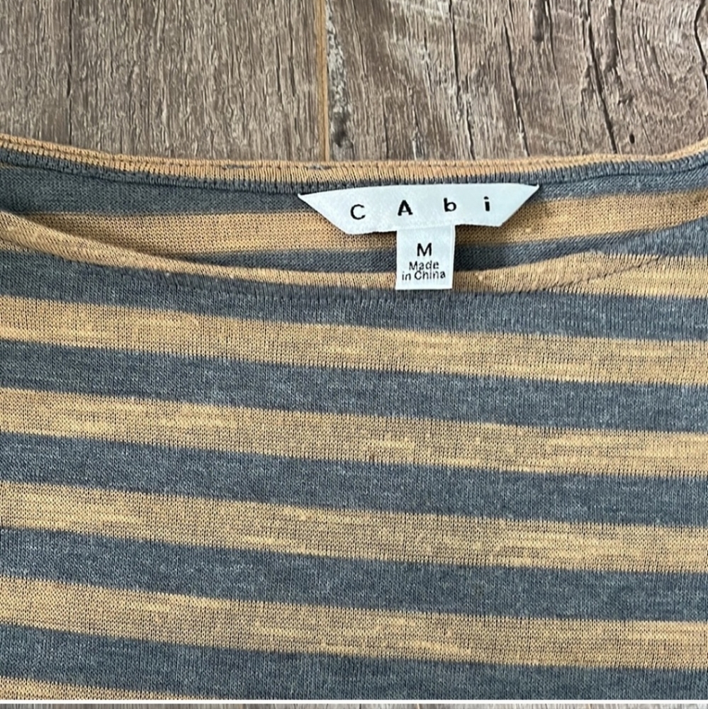 CAbi #957 Gray Striped Dolman Sleeve Top